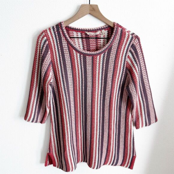 Soft Surroundings Sweater Womens Medium Red Blue Striped Knit Breathable Comfort - Picture 1 of 13